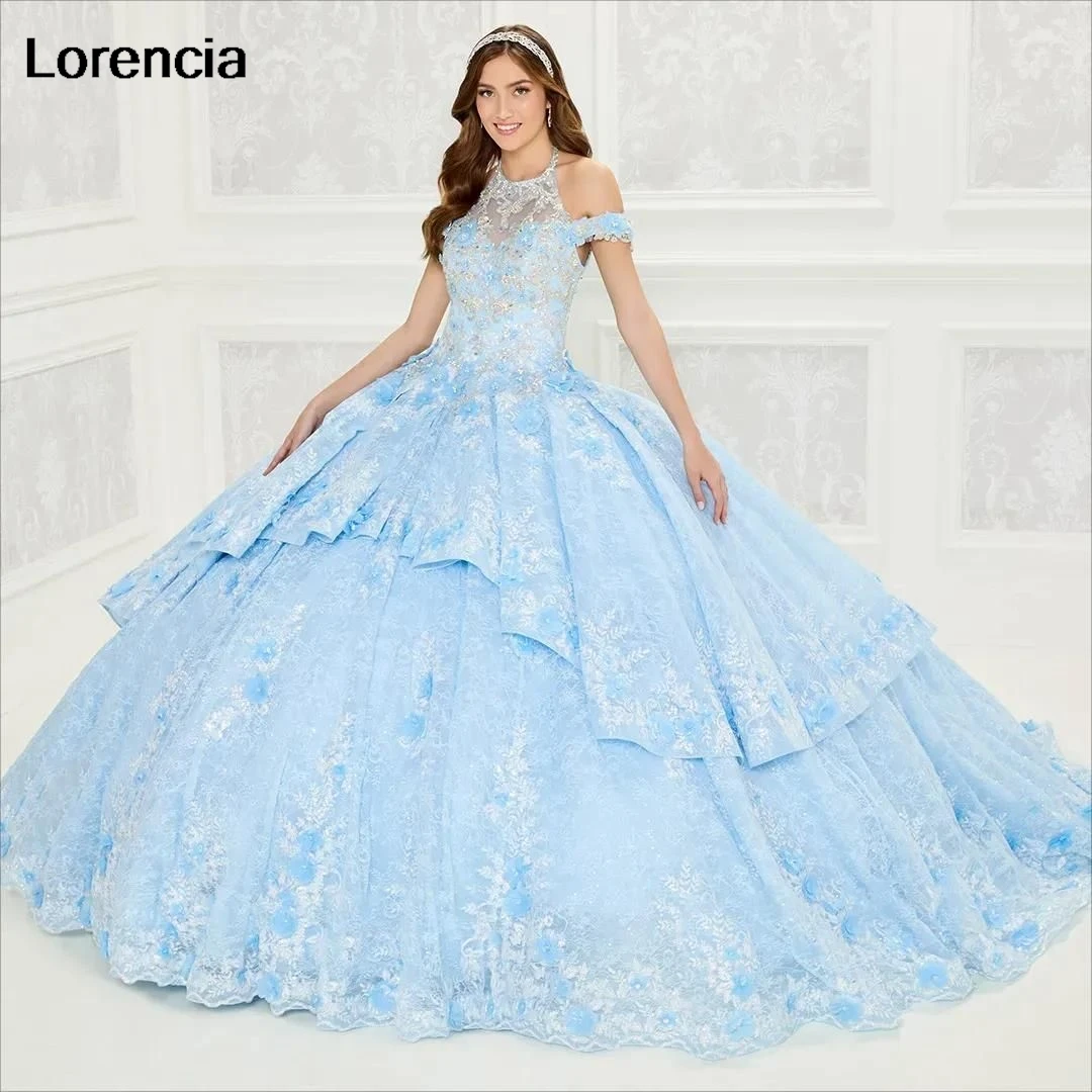 

Customized Blue Lavender Quinceanera Dress Ball Gown Lace Applique Beaded Layers Corset Sweet 16 Vestidos De 15 Años YQD665