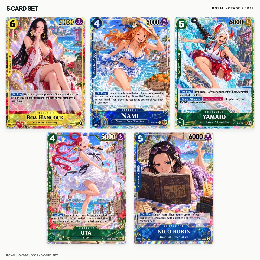 5pcs One Piece Holographic Cards Royal Voyage Hancock Nami Yamato Uta Robin English Collectible Trading Card Gift Set 63x88mm