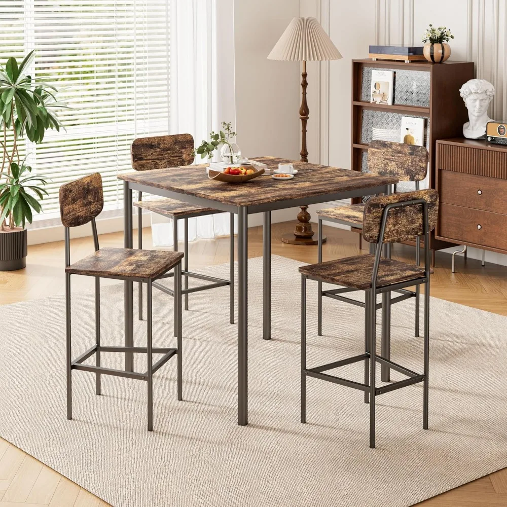 مجموعة طعام صناعية موفرة للمساحة لـ 4 أشخاص، طاولة وكراسي مطبخ صديقة للشقق، مجموعة حجرة طعام ريفية للمساحات الصغيرة