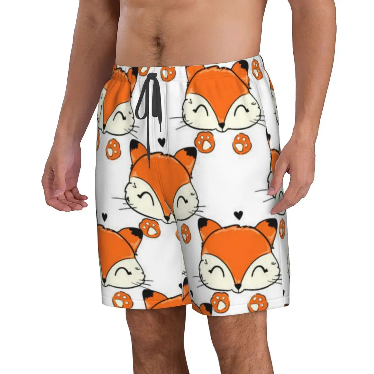 Men's Swimming Shorts Cute Fox And Heart Pattern Trunks Beach Wear