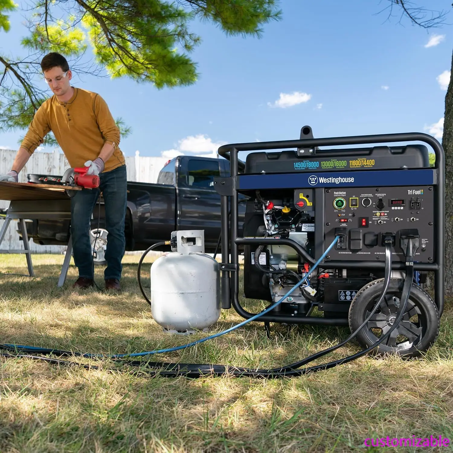 

18000 Peak Watt Tri-Fuel Home Backup Portable Generator, Remote Electric Start, Transfer Switch Ready, Gas, Propane,customizable