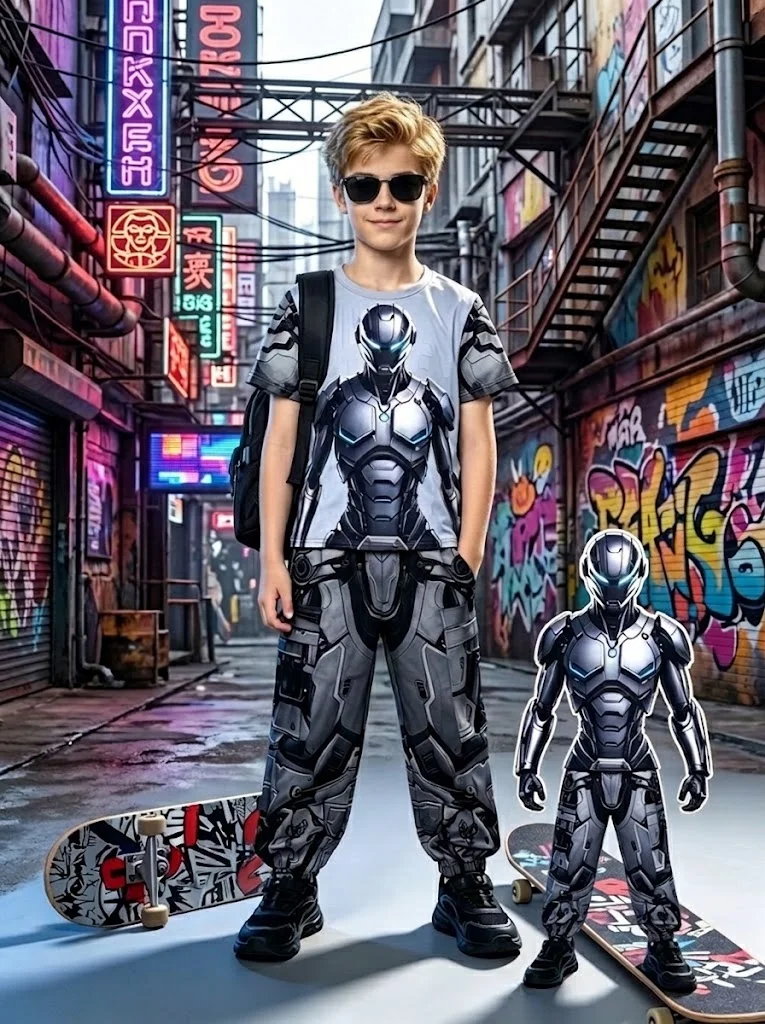 Boys Clothing Sets Cyberpunk Robot T-Shirt Cargo Pants 2Pcs Kids Cool Mecha Tracksuits Children Streetwear Outfits