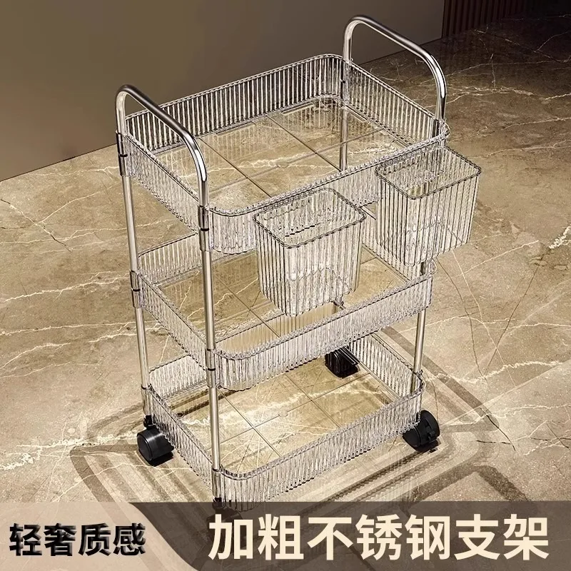 Acrylic Snack Storage Rack Cart Floor Standing Mobile Bathroom Organizer Multi-Tier Cosmetic Cabinet for Living Room
