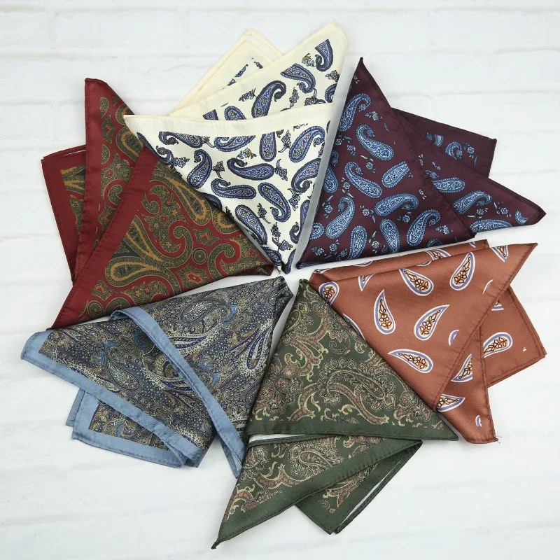 27*27CM Paisley Floral Printed Handkerchief for Mens Formal Suits Hanky Pocket Squared Paisley Floral Chest Towel Scarf