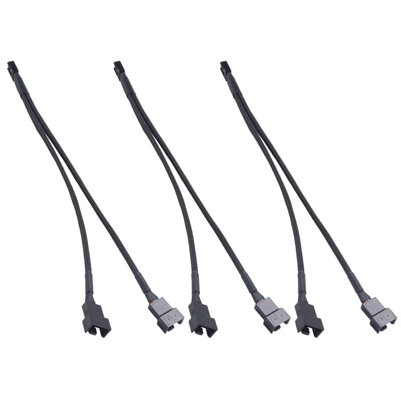 3Pcs PWM Fan Splitter Cable 2Way 4Pin Y Sleeved Extension Power Cable 1To2 Converter For PC Motherboard,Computer CPU Fan