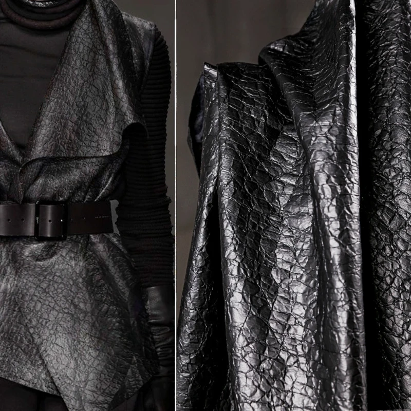 Distressed Imitation Leather Cracked Texture Fabric Creative Coating Heavy Industry Retro Coat Bag Clothing Designer Fabric