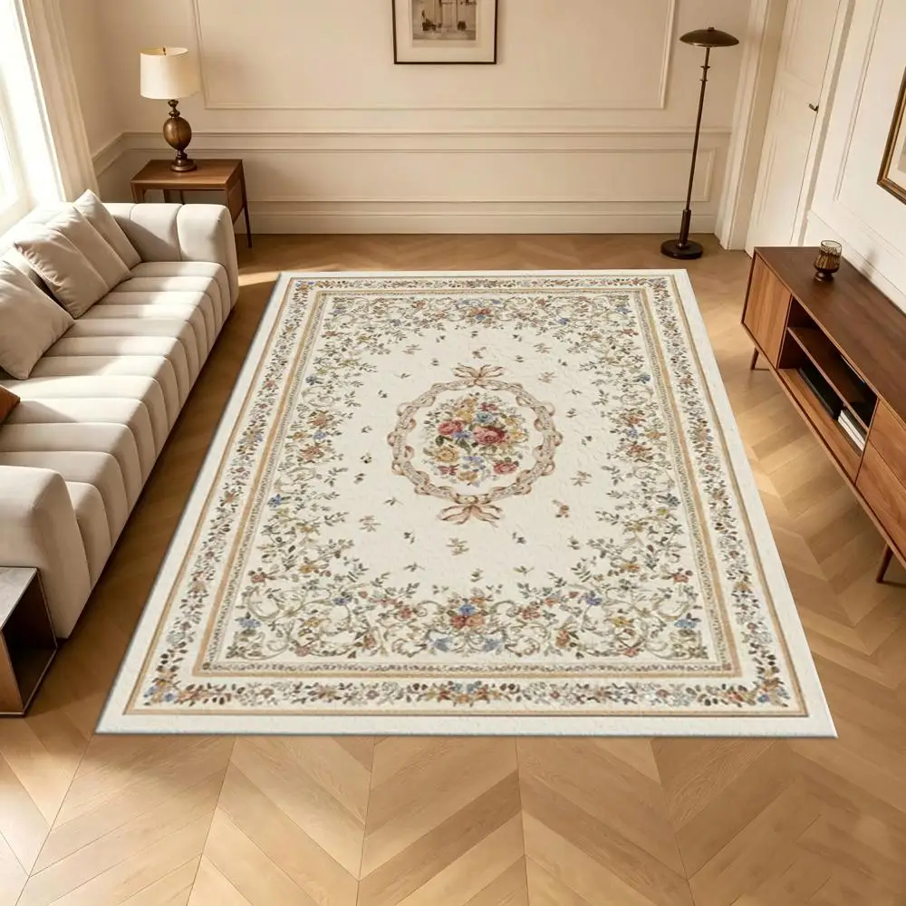 Floral Medallion Vintage Area Rug, Non-Slip Washable Soft Carpet for Living Room Bedroom Home Decor