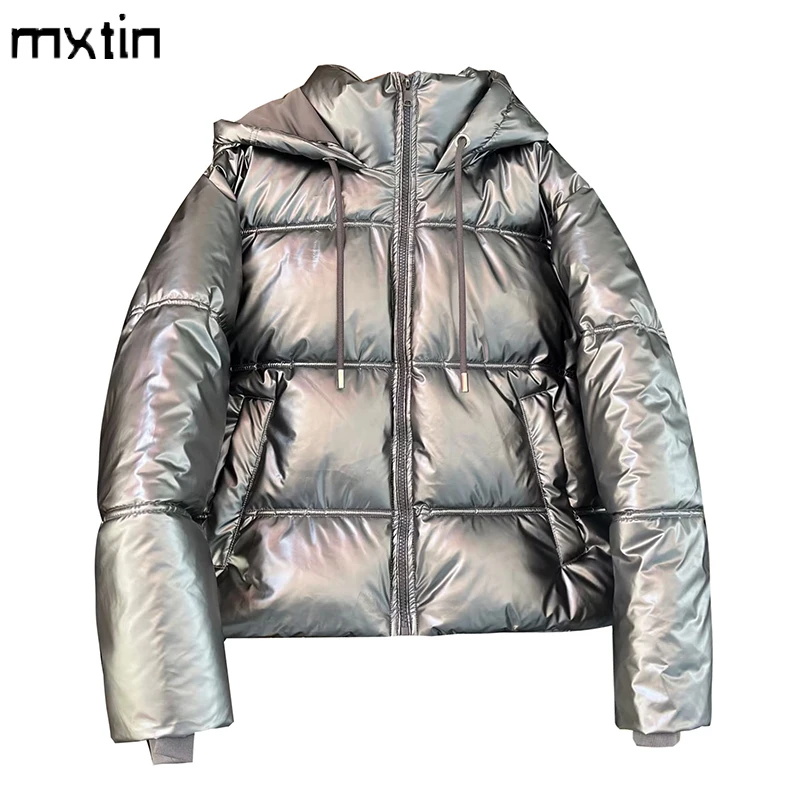 Women's Winter Cold Coat Promotion Women Elegant Hooded Anorak Cotton Jacket Warm Parkas Overcoat Female Black White Clothing