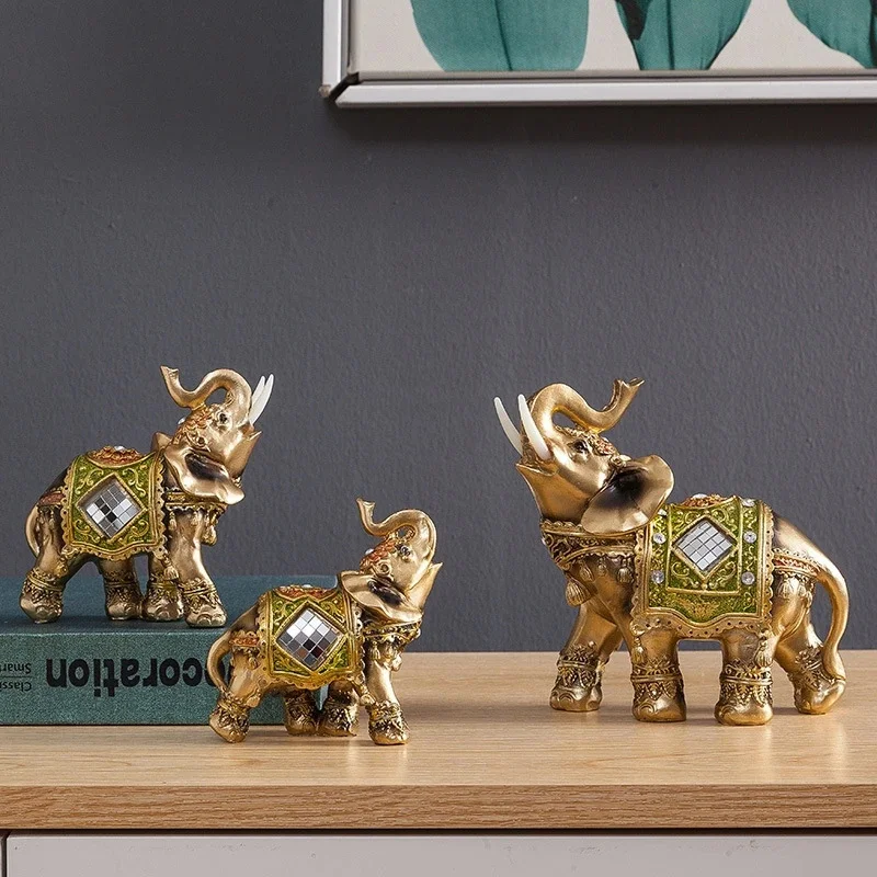 Thai Resin Elephant Sculpture Set Handmade Three Elephants Ornament Creative Desk Figurine For INS Style Home Room Decoration