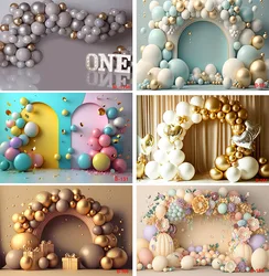 Photography Background Pink and Gold Balloons Baby Girls Birthday Party Cake Smash Portrait Decor Photo Backdrop Studio