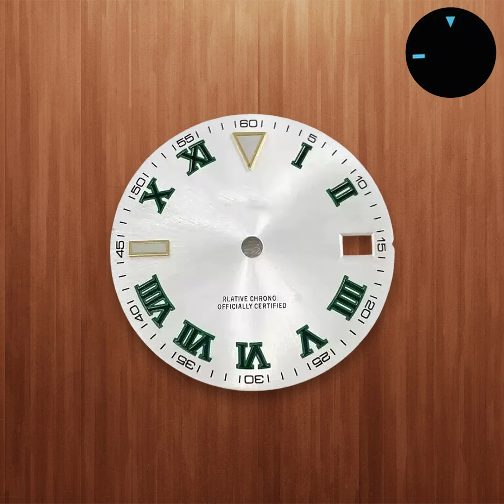 28.5mm S Dial Watch modification Roman numerals Ice Blue Luminous Fit NH35 Movement Sunburst Dial men's Watch caes