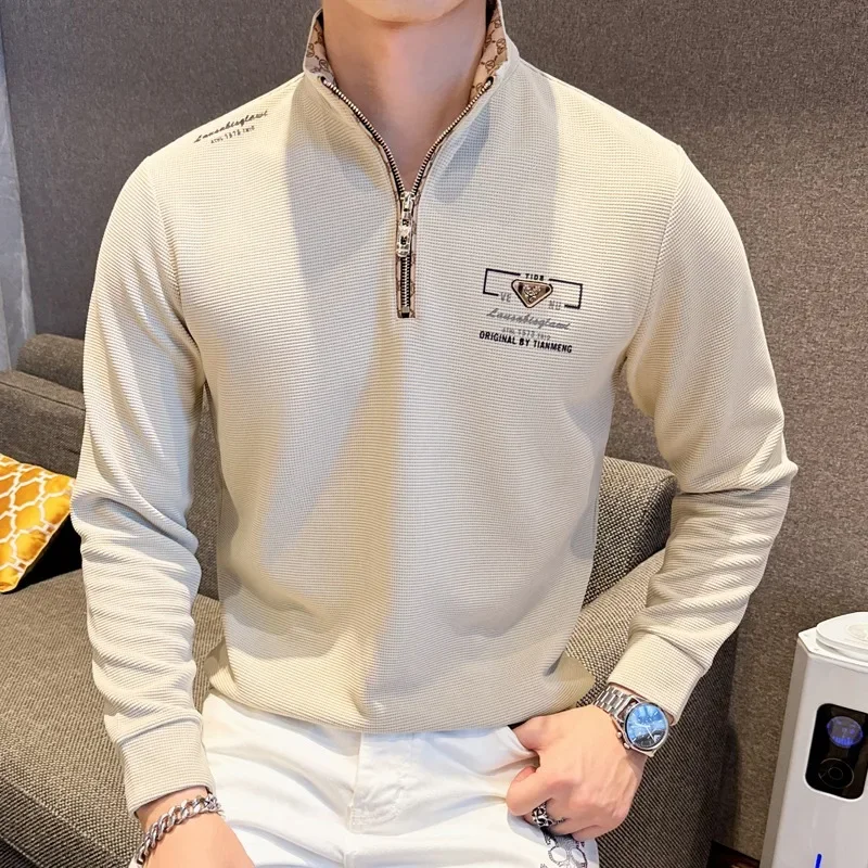 Autumn Winter Half Zip Stand Up Collar Pullover Solid Color Casual Hoodie Sweatshirts Brand Streetwear Tops Social Men Clothing