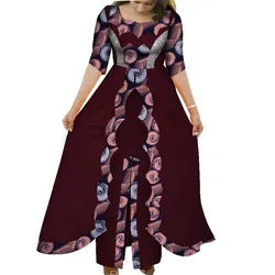 BintaRealWax African Dresses for Women Dashiki O-neck 2 Layers Long Skirt Clothing Pachwork Short Sleeve Party Dress WY7961