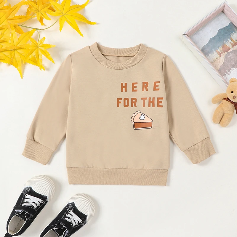 

2023-08-18 Lioraitiin 6M-4Y Toddler Baby Boys Thanksgiving Sweatshirts Long Sleeve Crew Neck Pie Letter Print Pullovers Tops