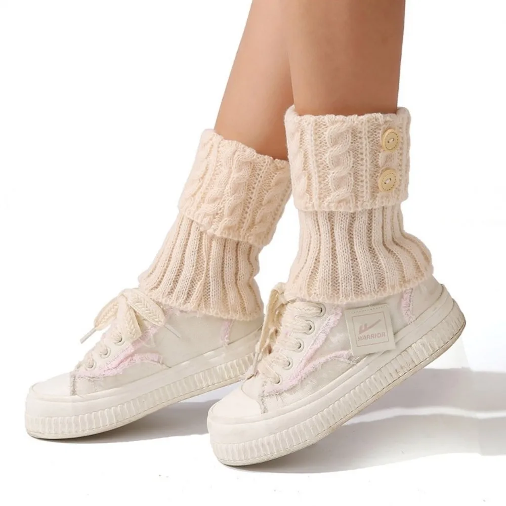 Crochet Knitted Boot Sock Sleeves Cable Knit Foot Cover Leg Warmers Soft Solid Color Turned-up Button Socks Boot Accessories