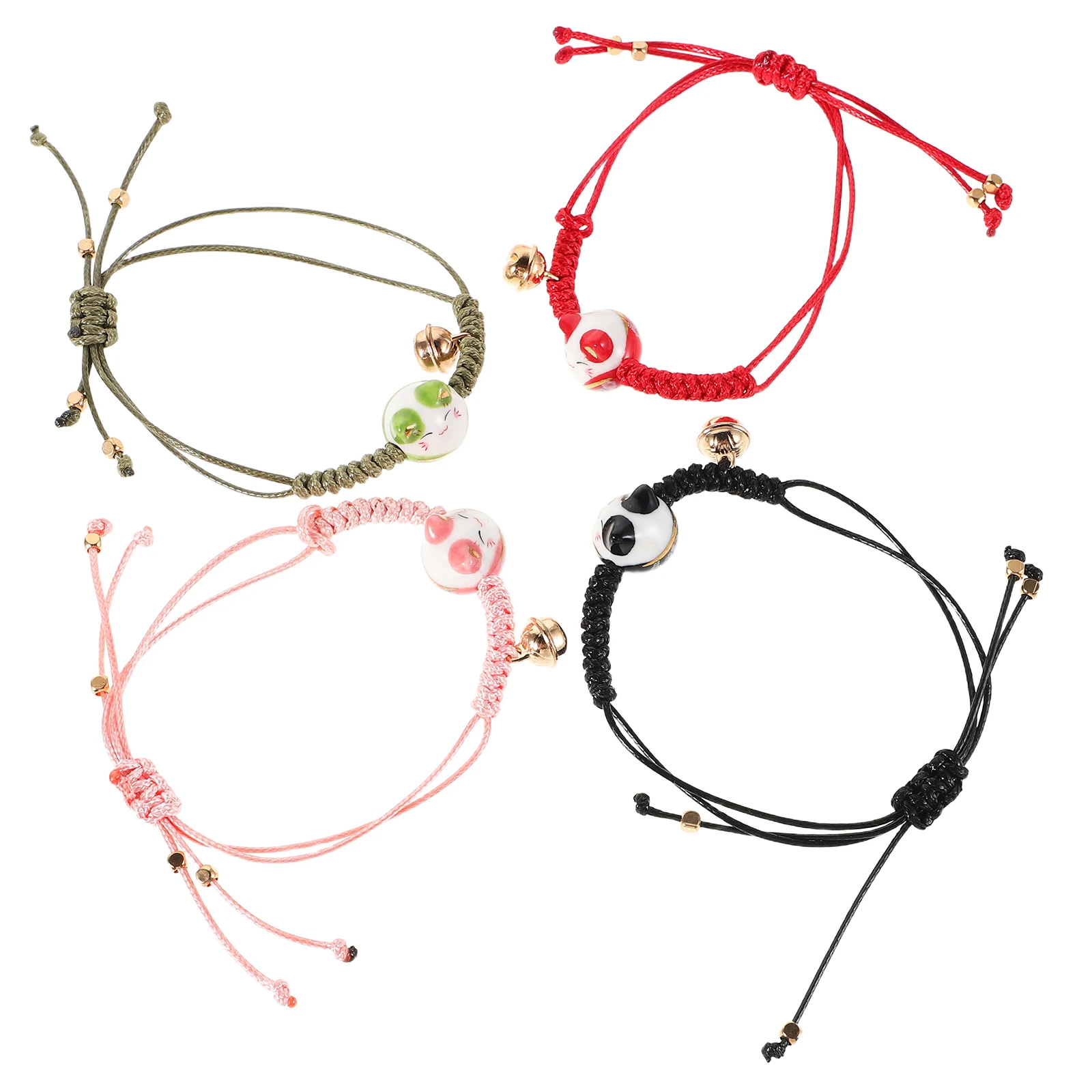 

4Pcs Cat Maneki Neko Bracelet Braided Rope Adjustable Ceramic Jewelry for Girls Women Cat Bracelets