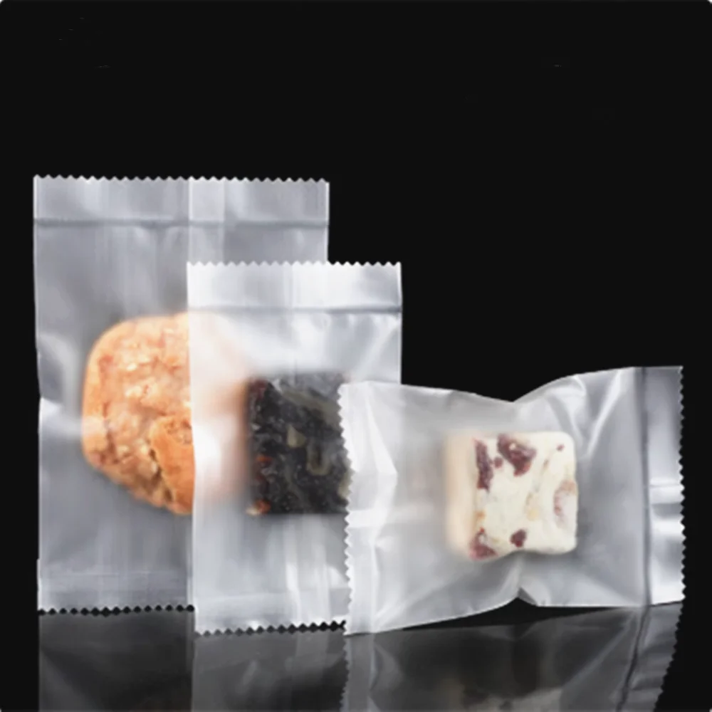 

100pcs Clear Middle Sealed Plastic Bags Matt Finish - Matte Transparent Flat Pouches Heat Sealing Candy Bar / Pastry Packaging