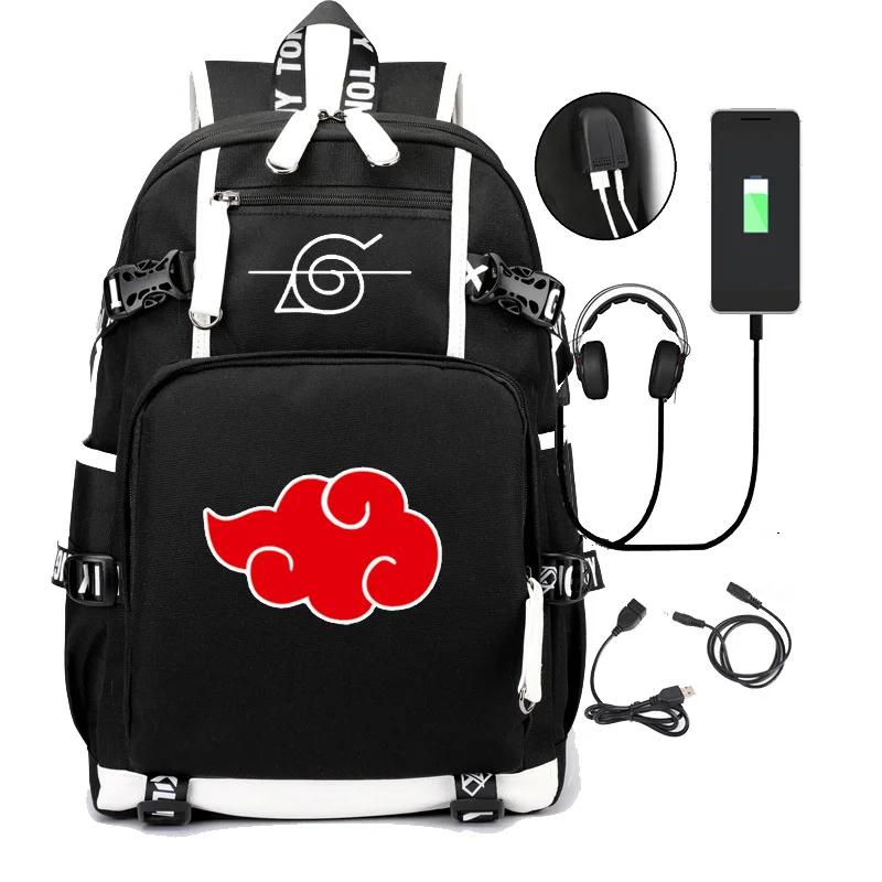 

Naruto Backpack Japanese Anime Sasuke Large Capacity Student Backpack for School Teenagers with USB Charge Book Bag