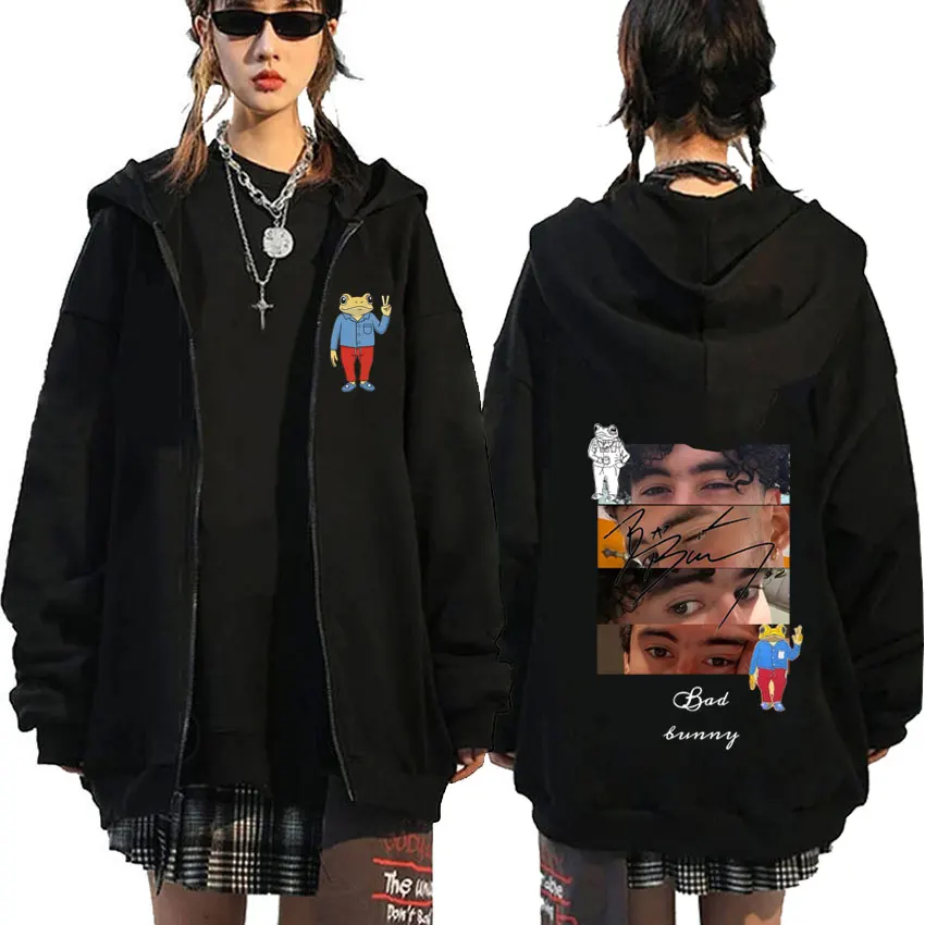 

Rapper Bad Bunny Eyes Graphic Zipper Hoodie Debi Tirar Mas Fotos DTMF World Tour Zip Up Jacket Coat Men Hip Hop Fashion Hoodies