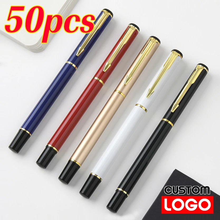 

50pcs Advertising Business Pen Custom Logo Metal Ballpoint Pen Engraved Company Name Stationery Gift Pen School Office Wholesale