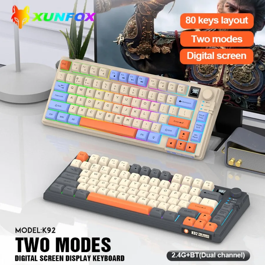 XUNFOXK92 Wired Film Keyboard - Tri-color 75% Specification RGB Backlight - 82 Keys - Suitable for Computer Gamers - Laptops