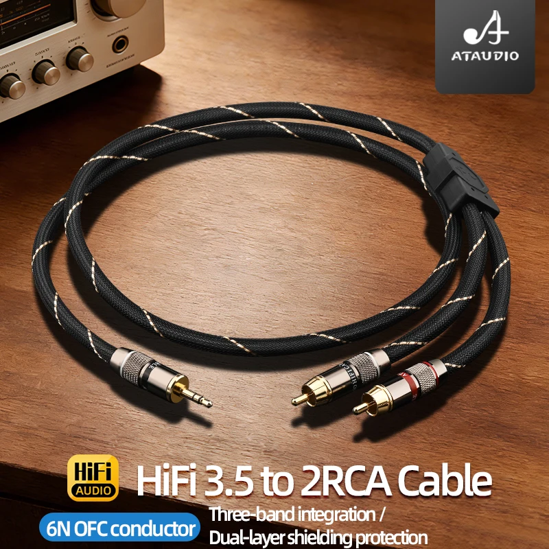 ATAUDIO 3.5mm to 2RCA Audio Cable Y Splitter AUX Jack HiFi Audio Connector for Amplifier Speaker