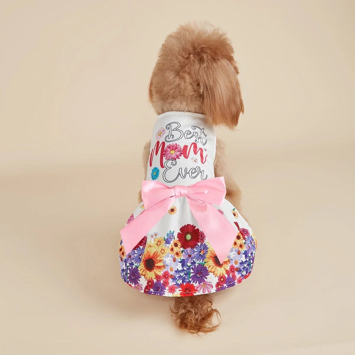 Mother's Day Dog Dress Girl Dog Clothes Best MOM Pet Apparel Doggie Tutu with Tulle Cat Clothing Puppy Dresses Doggy Costume Att