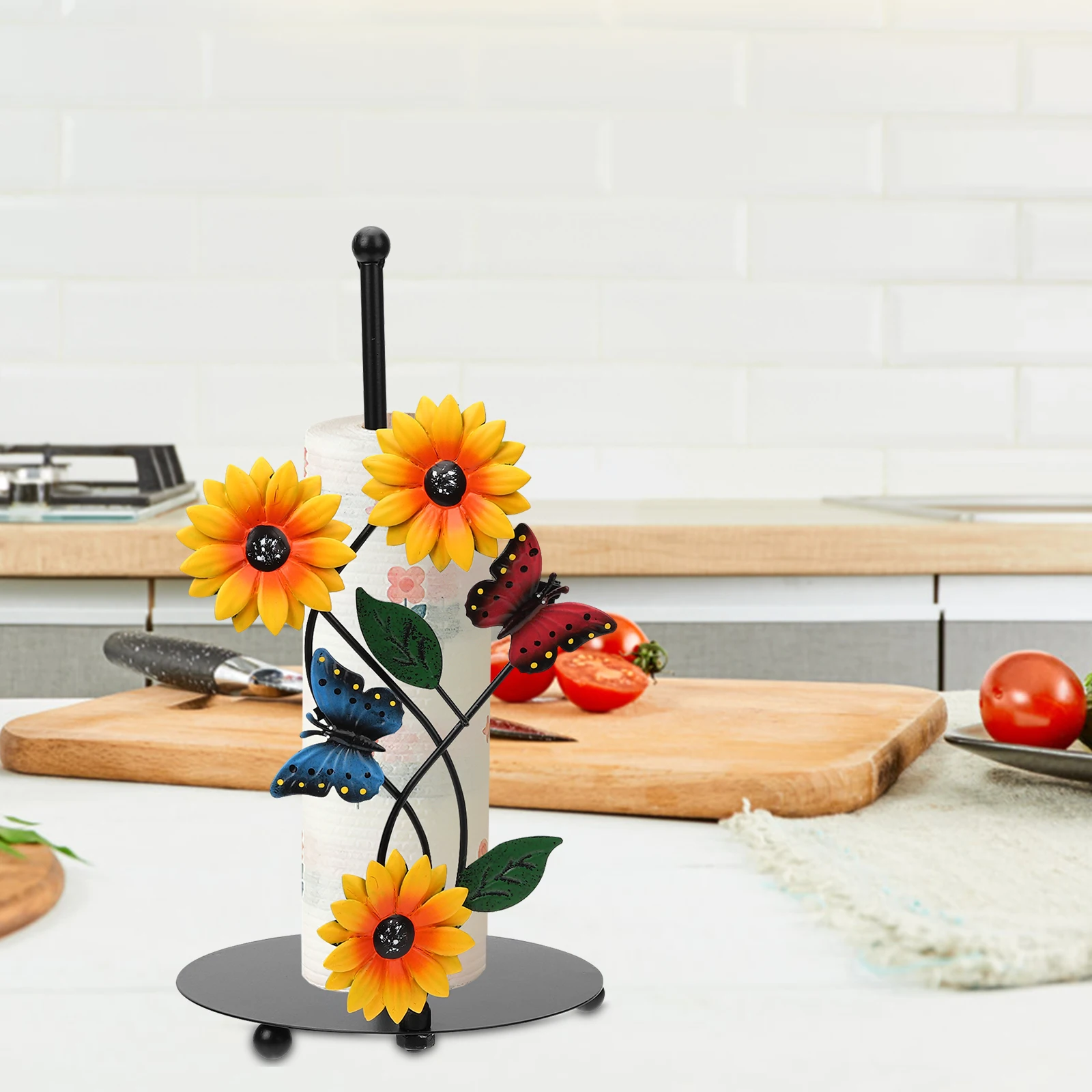 

Iron Paper Towel Holder Rack Dispenser Countertop Metal Kitchen Stand Decorative