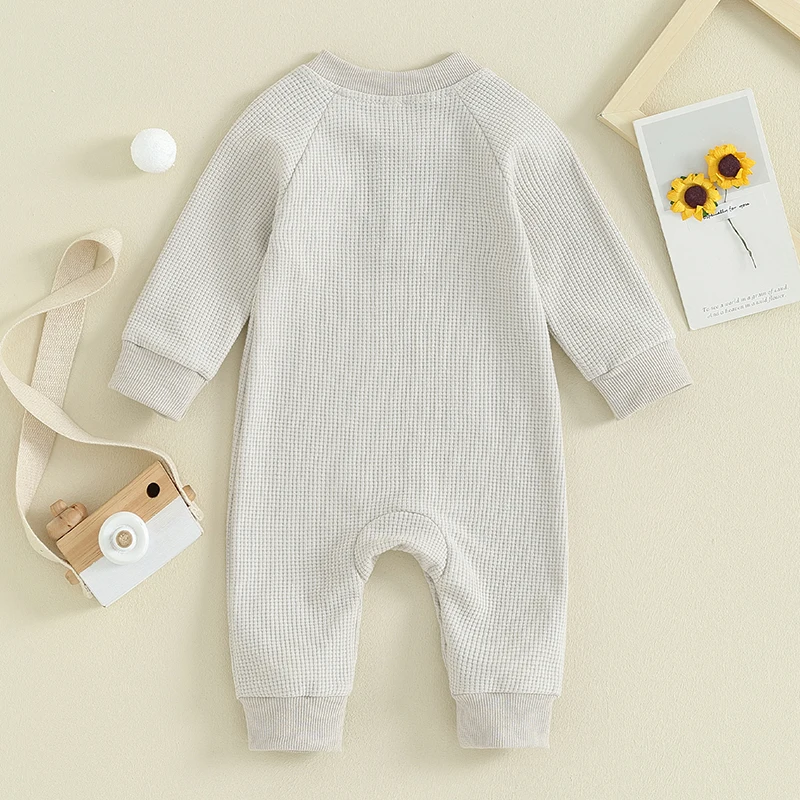 

Infant Baby Fall Waffle Jumpsuit Solid Color Long Sleeve Full Length Romper Toddler Clothes