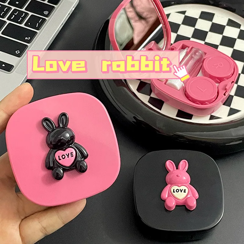 Color Blocking Bunny Lens Container Women INS Contacts Lens Case Men Color Contact Lenses Storage Box Portable Travel Set