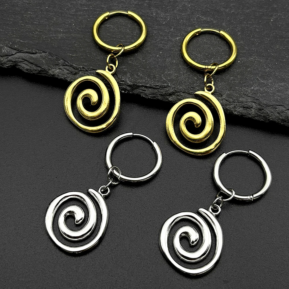 Stainless Steel Trendy Spiral Drop Earrings for Women Men Gold Silver Color Aesthetic Vortex Hoop Earrings Charm Jewelry Gift