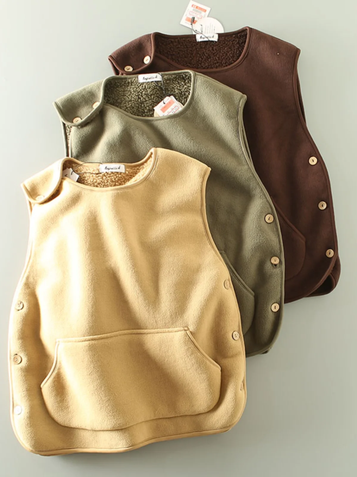 

Thiened Lamb Velvet Faux Couples Sle round Ne Vest Jaet Autumn Season Stand Fit M Vest Soft Plu Coat