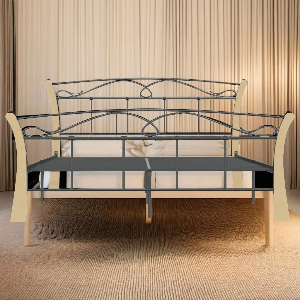 Bed Frame without Mattress Black Metal 140x200 cm