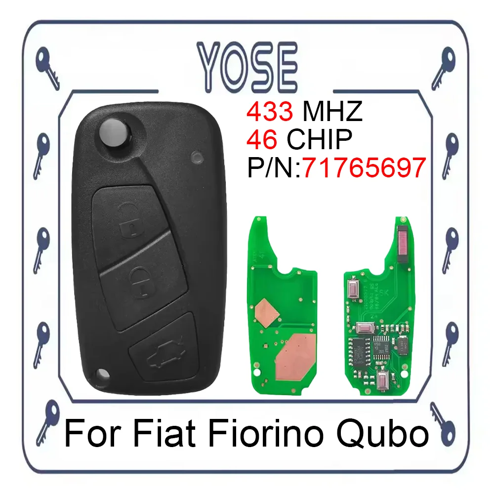 YOSE 433MHz PCF7946A 3 Buttons Flip Remote Car Key FOB For Fiat Fiorino Qubo For Peugeot Bipper Citroen Nemo 2007 2008 2009