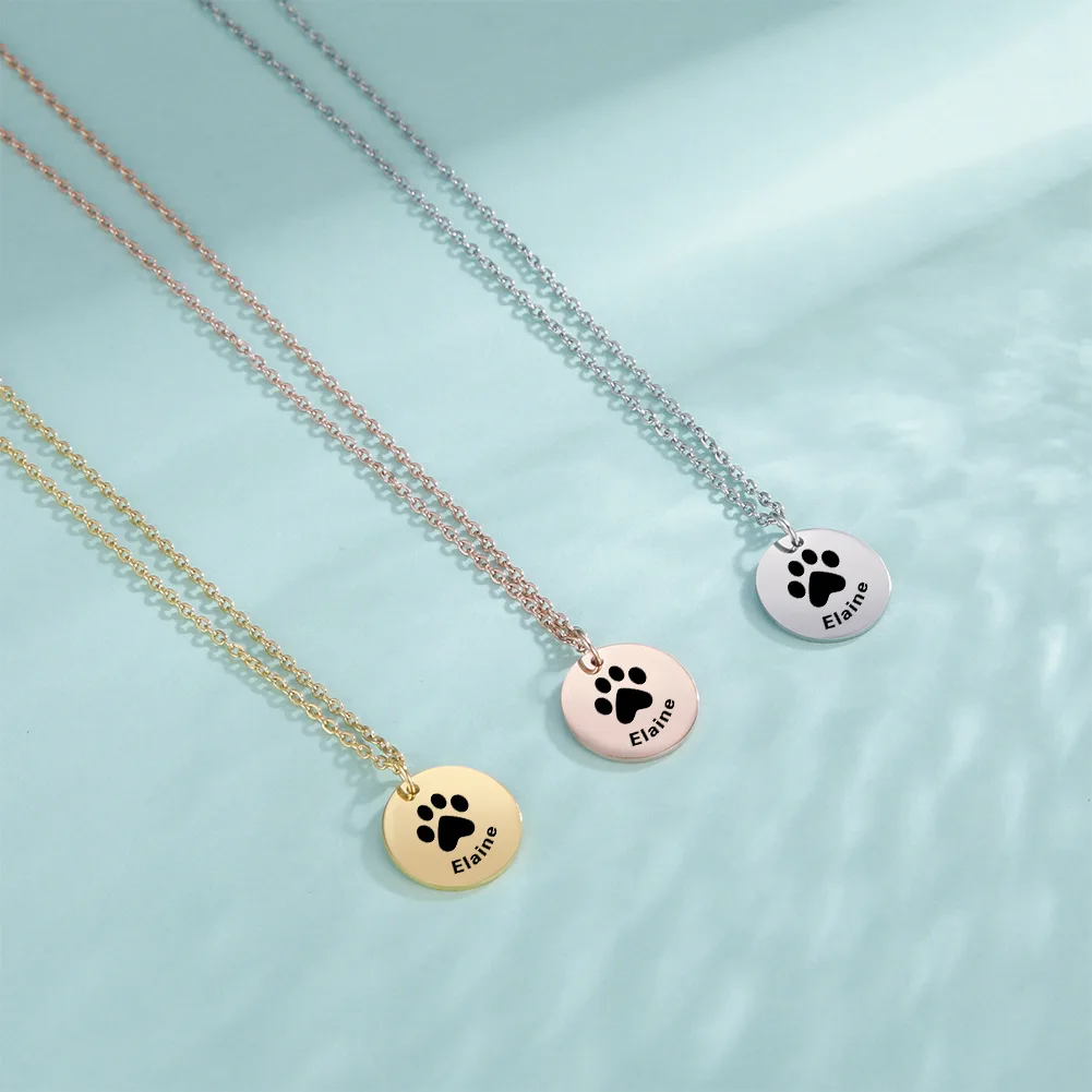 

Custom laser lettering marking stainless steel gold necklace dog paw print name pendant cross chain chain couple