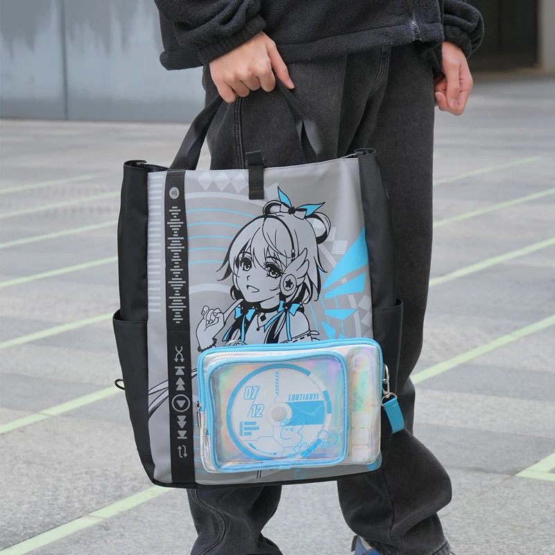 Luo tianyi mochila luo tianyi crossbody saco translúcido crachá exibição grande capacidade de armazenamento portátil saco de dor de deslocamento