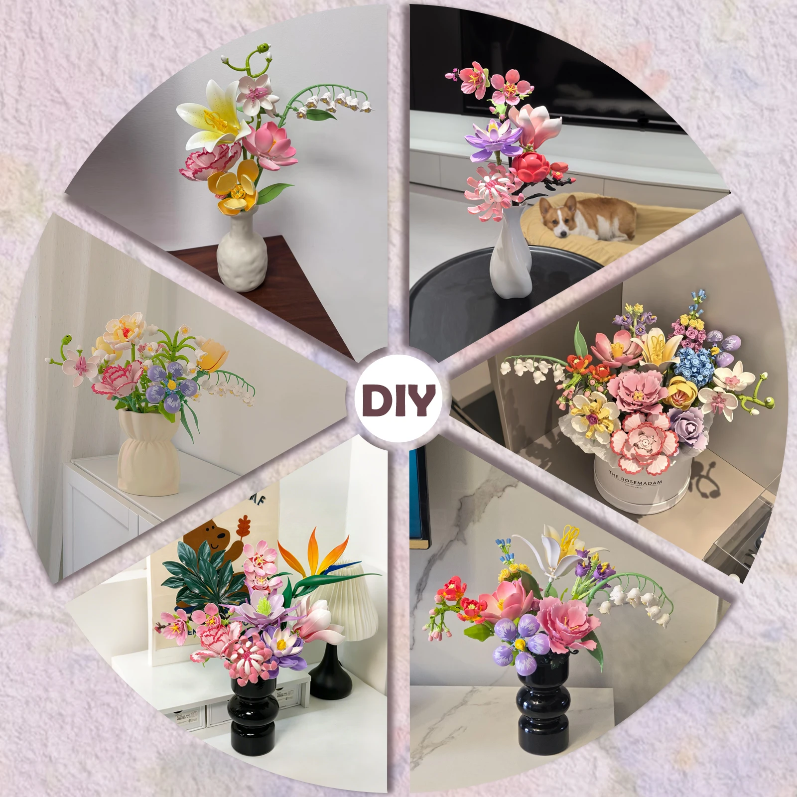 Cherry Blossoms Building Block Bouquet,  Flowers Featuring Gradient Petal Details, Ideal for Tabletop Display and DIY Home Decor - view 5