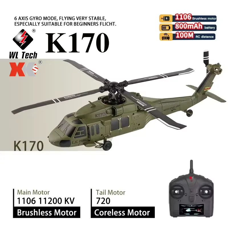 Wltoys 2025 K170 UH-60L هليكوبتر تعمل بالتحكم عن بعد محرك بدون فرشاة 2.4G 6-محور الدوران 6 قناة لعبة تعمل بالريموت هدايا للهواة والأطفال