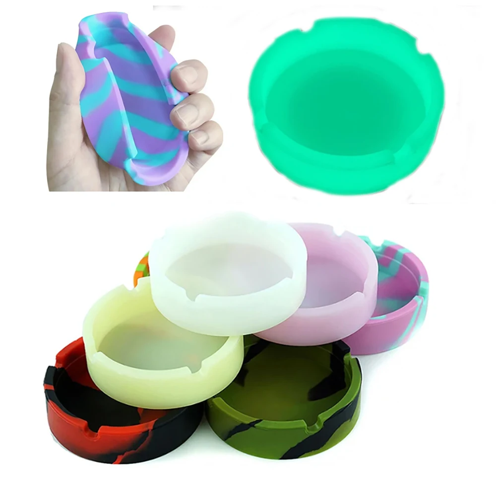 Luminous/Colorful Fluorescent Smoke Convenient Cigarette Case Drop Creative Ashtrays Silicone Gel Ashtray Light Circular Ashtray