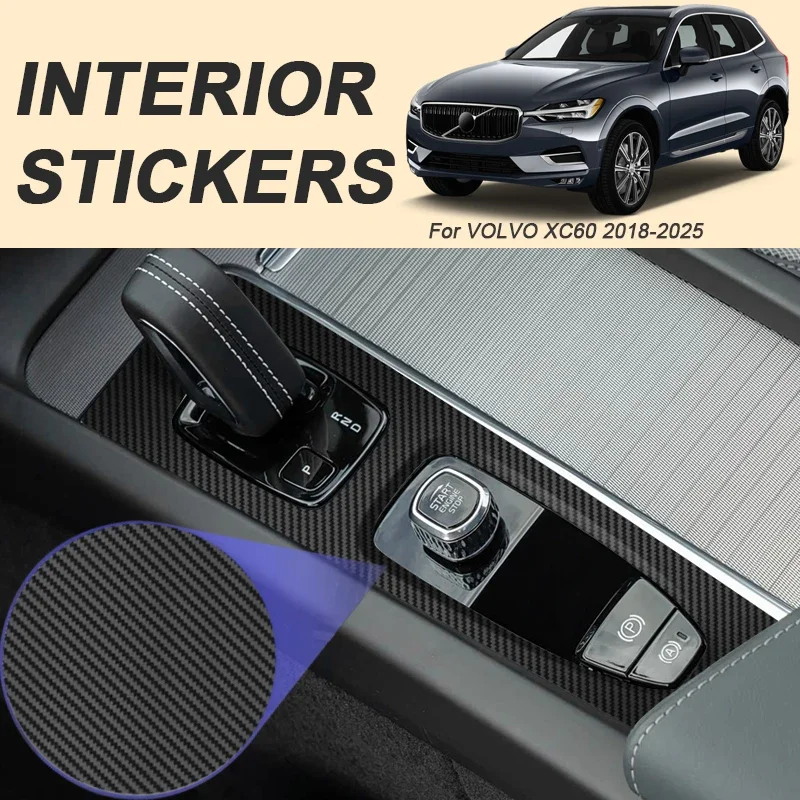 Car Carbon Black Interior Sticker Lifting Window Panel Decal For VOLVO XC60 2018-2025 LHD Gear Door Protective Film Accessories