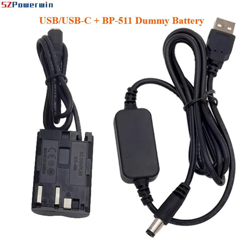 

BP-511 Camera Dummy Battery USB/ USB-C Coverter Cable DR-400 DR-E2 for Canon EOS 5D 10D 20D 20Da 30D 40D 50D D30 D60 DSLR