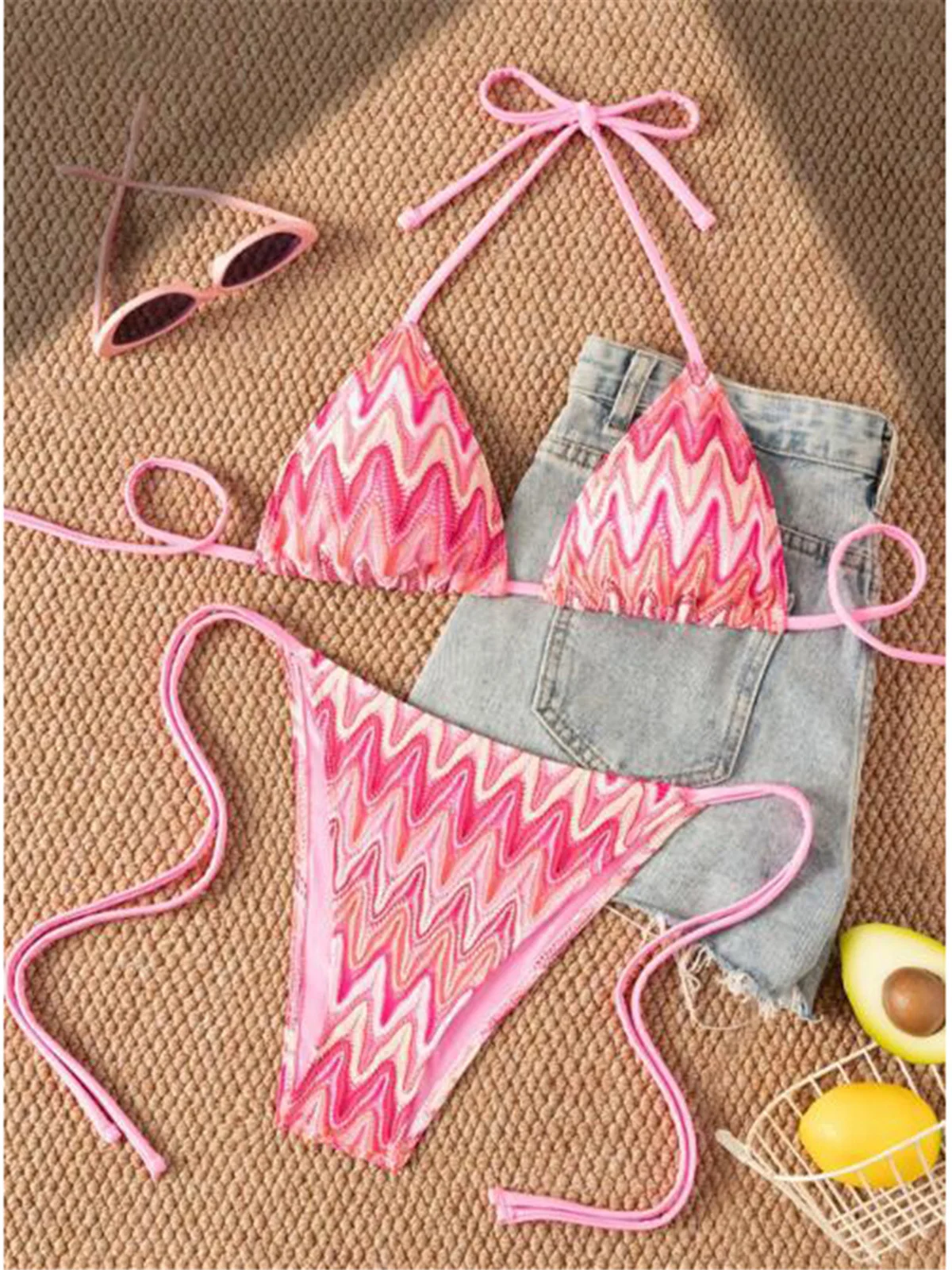 

Two-pieces Bikini set High Leg Cut Strappy Bather Bathing Suit Swim Printed Halter Bikini Female Swimsuit Women Swimwear