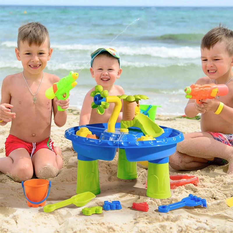 Stolik do piasku dla dzieci w wieku 1-3 lat, 22 szt. 3 w 1 plaża letnie zabawki piaskownica stół do aktywności na świeżym powietrzu