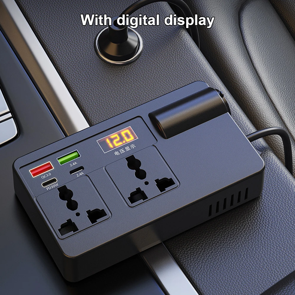 200W Zigarettenanzünder-Adapter Wechselrichter Auto-Stromadapter Konverter DC 12V 24V zu 220V 7 Anschlüsse PD Typ-C USB-Ladegeräte AC-Steckdose – Detail 9