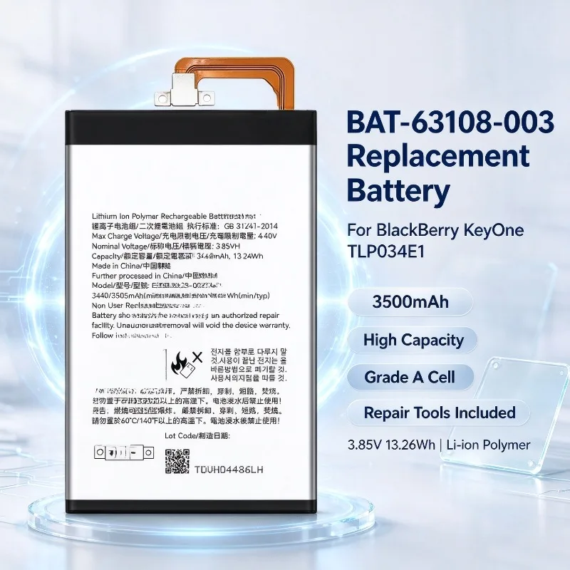 BAT-63108-003 Battery For BlackBerry KeyOne TLP034E1, High Capacity Grade A Cell Replacement Phone Battery with Repair Tools