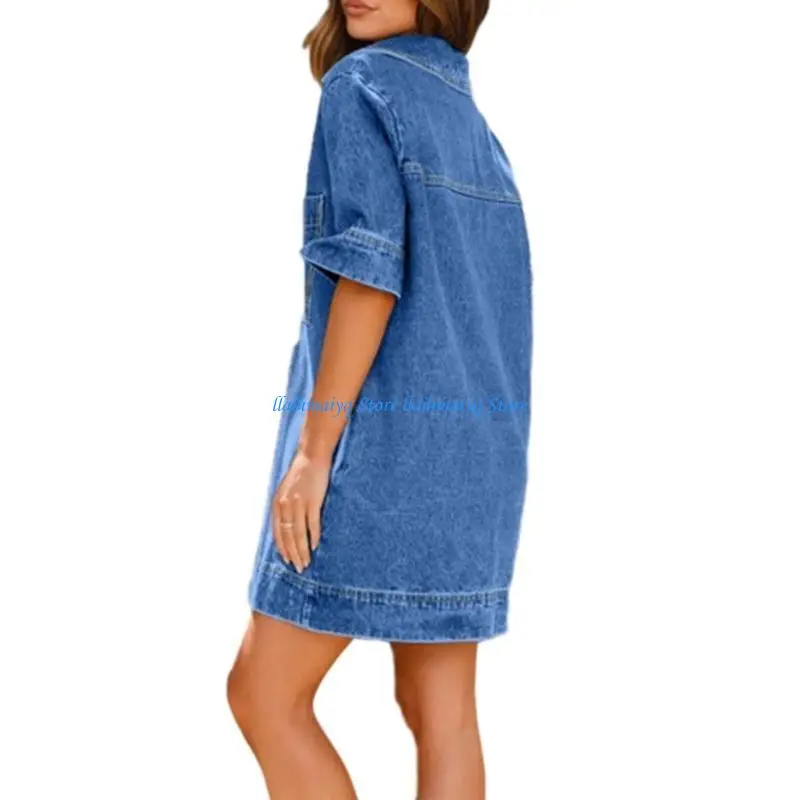 573B Womens Casual Dress Summer V Neck Half Sleeve Dress Perfect for Everyday Wear