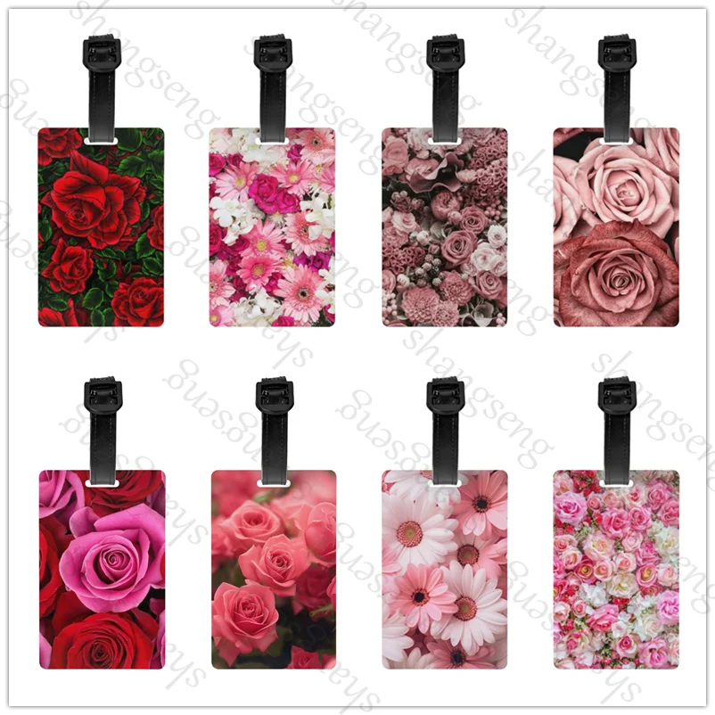 

1pcs Security Luggage Tag PVC Suitcase Label Business Card Holder/Travel Document Label Tie-dyed Rose Flower Pattern