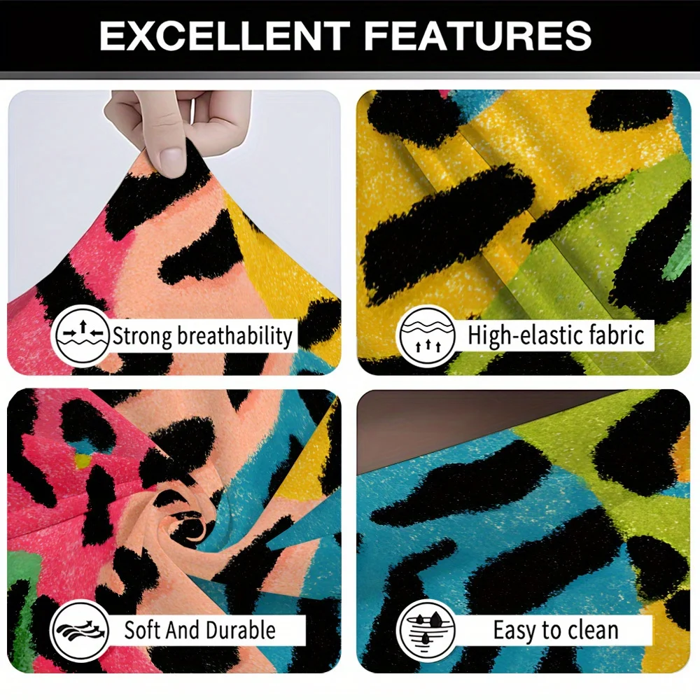 1pc Vibrant Rainbow Leopard Print Stretch Sofa Cover, Retro 80s Animal Print Couch Slipcover for Bold Home Decor