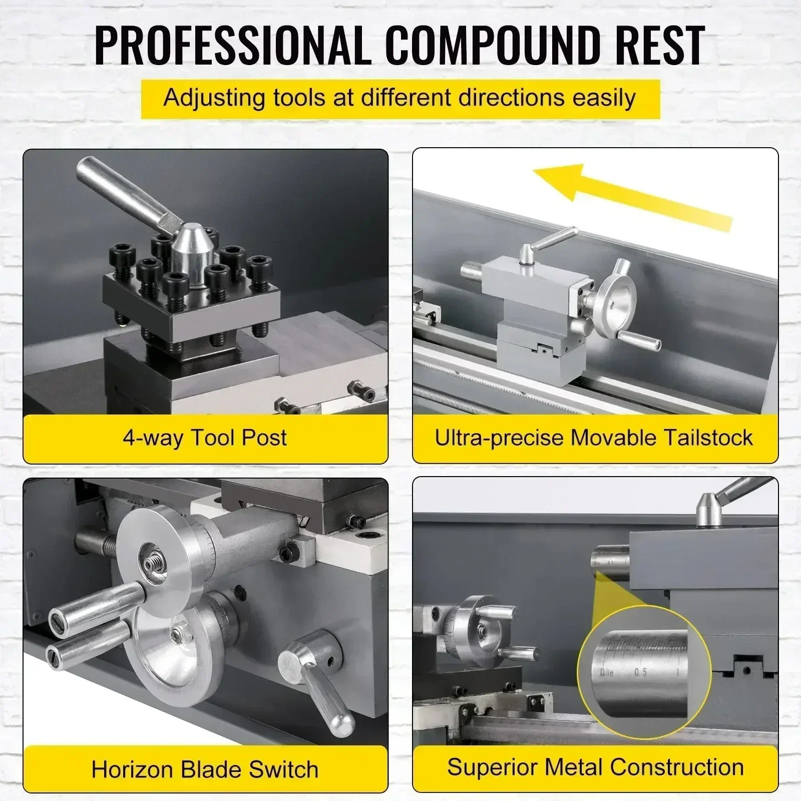 Benchtop Hobby Metal Lathe Machine by SIHAO, 220×600mm Working Length, Equipped with 3-Jaw Chuck & Variable Speed Control, High-Accuracy Desktop Turning Equipment for Thread Cutting and Drilling Tasks