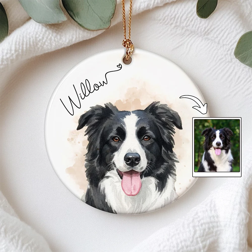 Personalisiertes Aquarell-Foto Haustier-Porträt Ornament für Hunde- oder Katzenliebhaber Geschenk Gedenkstück für Haustiere Ornament für Weihnachten und Halloween